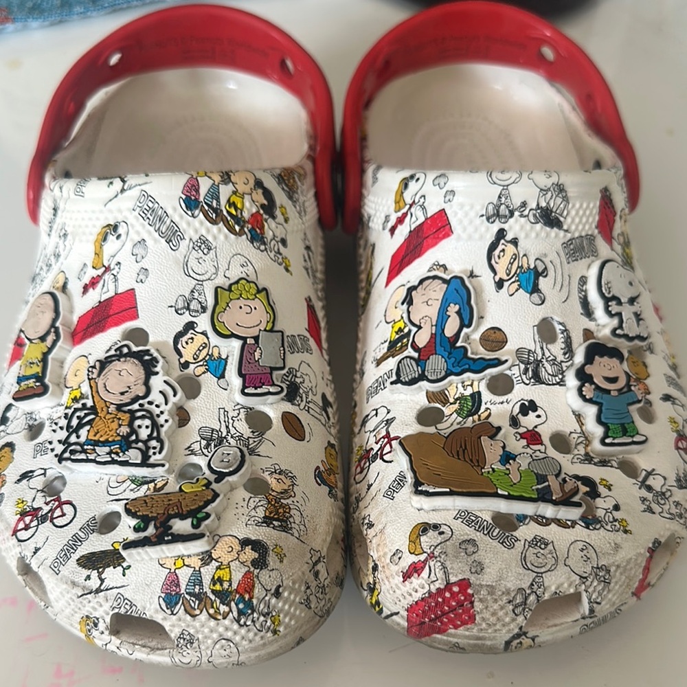 Peanuts Character Crocs with Red Accents